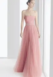 2019 Новое поступление без бретелек трапециевидной формы из тюля розовые вечерние платья Длинные платья для выпускного вечера