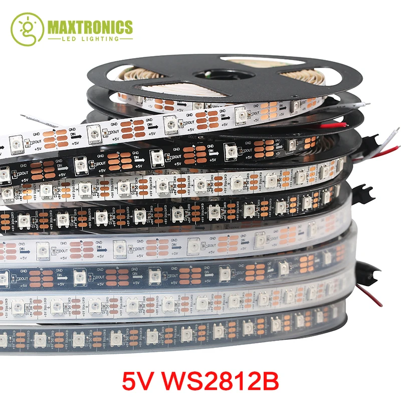 Умная Светодиодная лента WS2812B 1/4/5 м черно-белая печатная плата 30/60/144 светодиодов/м