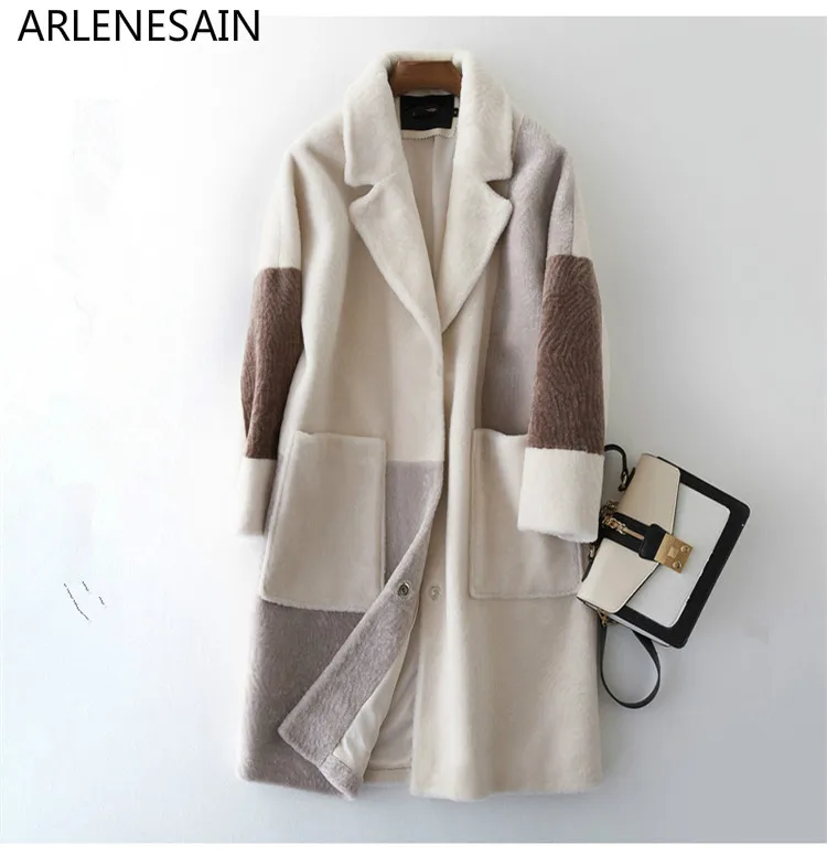 

Arlenesain custom Fashion Women's Fur Coat Long Sheep Shearling Fur Jacket Real Wool Coats Autumn Winter Jackets for Women