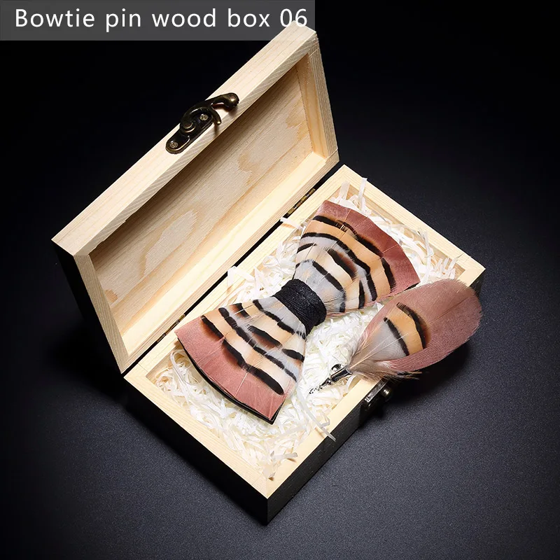 Bowtie pin wood box6 JEMYGINS, дизайн, галстук-бабочка, перо, бант, изысканная ручная работа, Мужская брошь для галстука-бабочки, деревянная булавка, подарочный набор, Свадебная вечеринка - Цвет: Bowtie pin wood box6