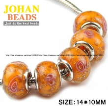 JHNBY Europäischen Perlen Orange 5mm Großes Loch Glas Perle 10 stücke Mode Runde Lose perlen fit Braclets Schmuck zubehör, die DIY