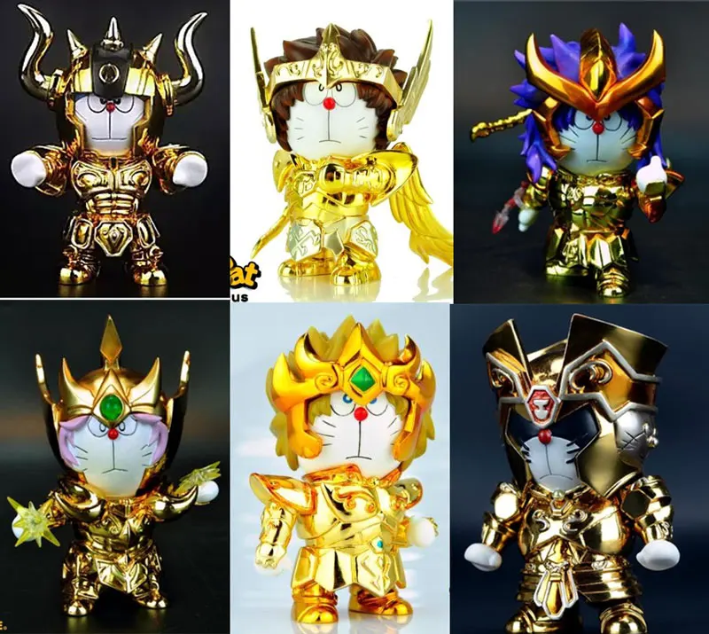 Аниме робот Дораэмон Косплей золотой Saint Seiya Taurus Gemini Стрелец Скорпион Овен Лео