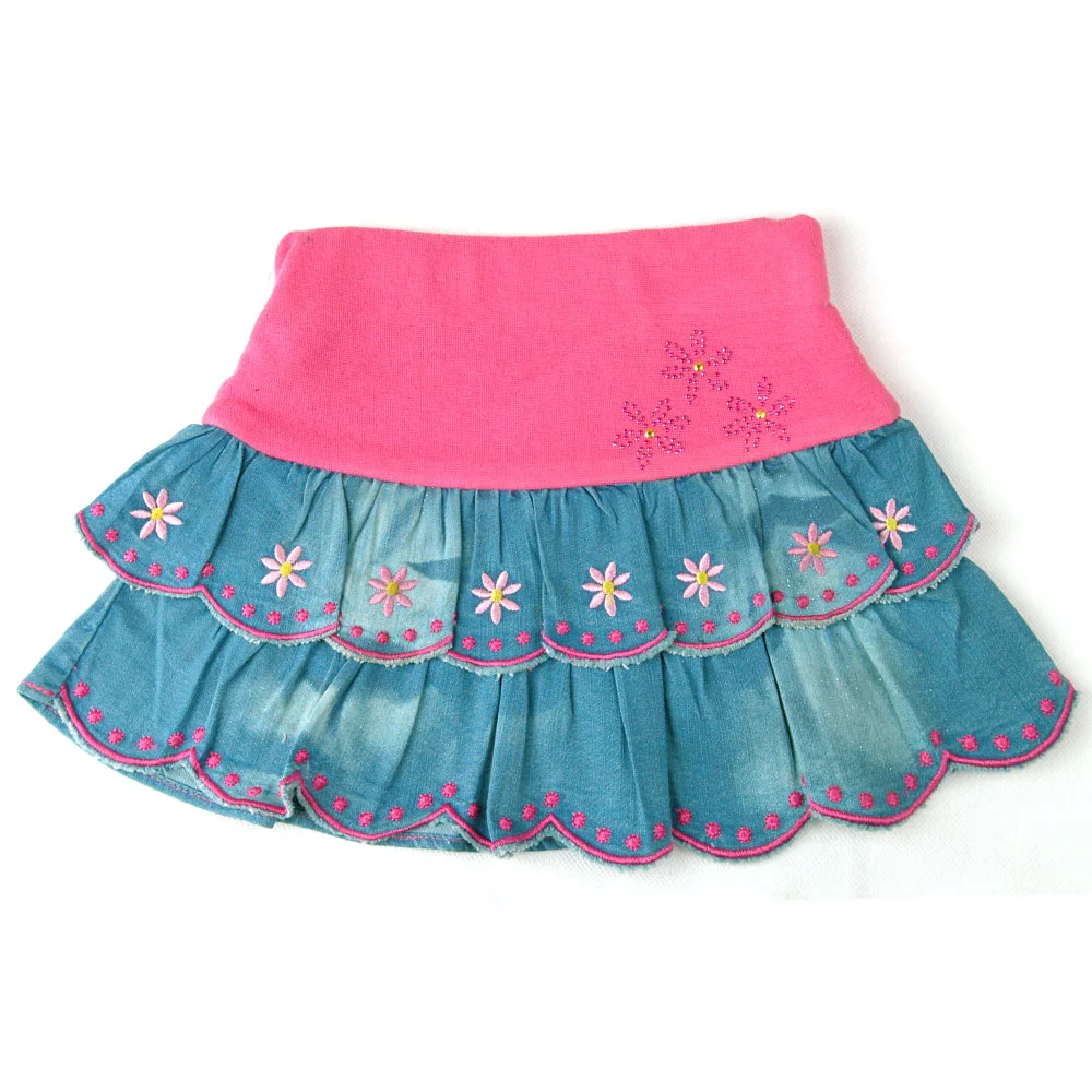 2 8Y Children Blue Denim Skirts Bows Floral Embroidery Rhinestones Jean