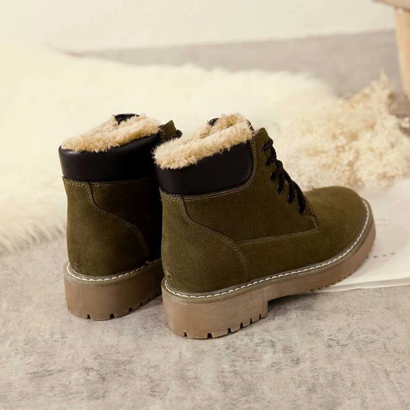 Billige Winter Schuhe Frauen Flache Ferse Stiefel Mode Warme Grün Armee frauen Stiefel Marke Mode Frau Ankle Botas Harte Sohle größe 35 39