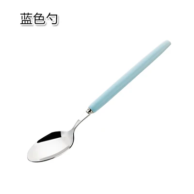 1 шт., керамическая ручка, ложка из нержавеющей стали, вилка, креативная детская ложка, кофейная десертная ложка - Цвет: Blue Spoon