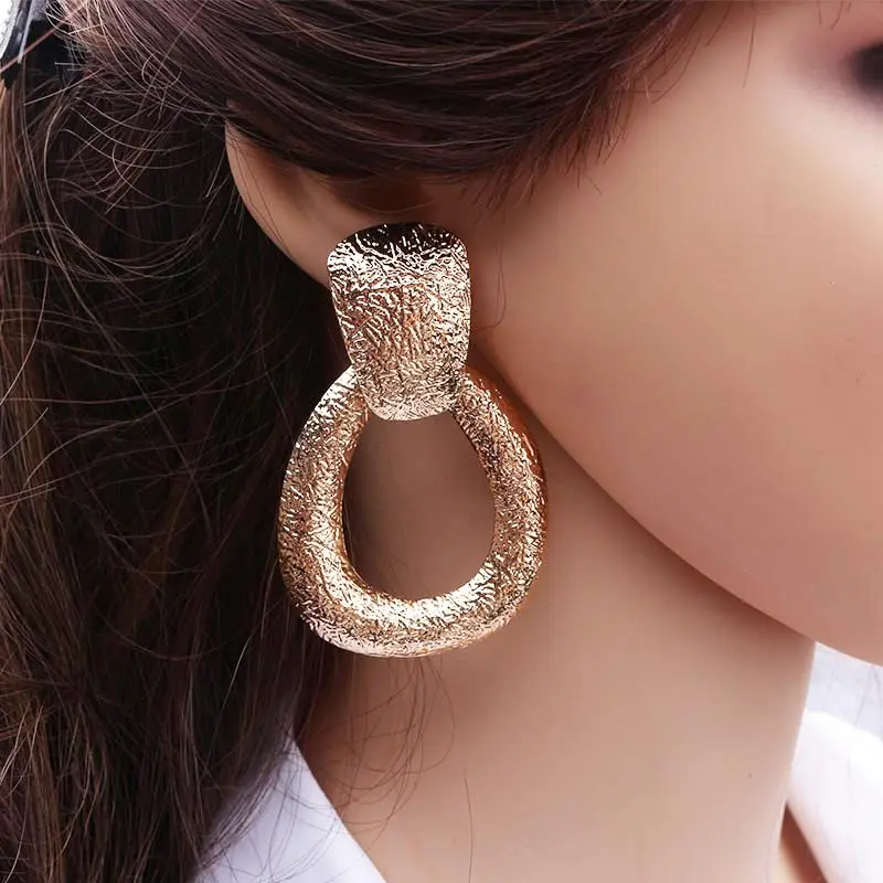 

Big Fashion Statement Earrings 2019 Vintage Geometric Earrings For Women Gold Silver Metal Wedding Party Earring Indian Jewelry