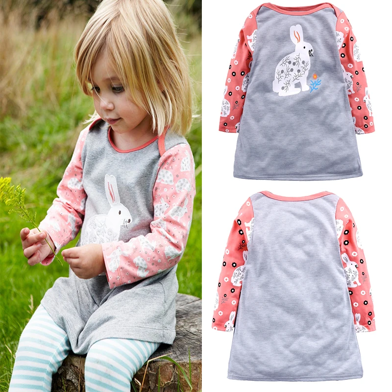 Платье для девочек платье принцессы Одежда для маленьких девочек с длинными рукавами и принтом в виде кролика; детская Туника шерстные платья для девочек ClothesDBD034