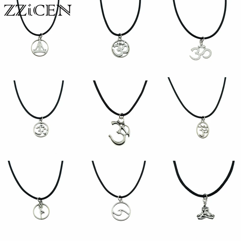 New Hindu Buddhist Antique Yoga OHM AUM OM Symbol Pendant Leather Necklace for Women Men Vintage Yoga OM Indian Jewelry