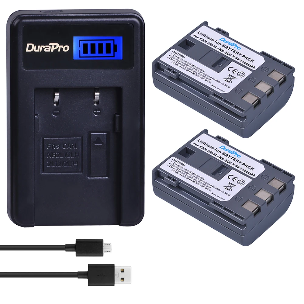 

2pc NB-2L NB 2L NB-2LH 1100mAh Camera Battery +LCD USB Charger for Canon EOS 400D S80 S70 S50 S60 350D G7 G9 Z1 DC420 HV20 HG1