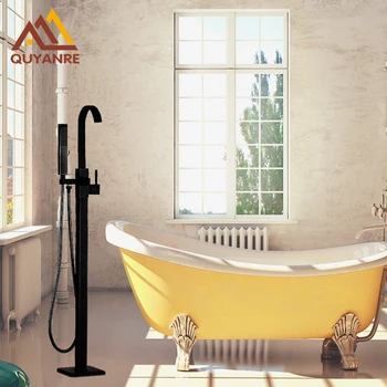 

ORB blackend Single Handle With Plastic Handshower Floor Standing Bath Tub Faucet Mixer Hot and Cold Water Tap Black Color