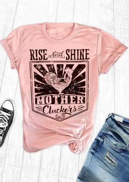 Новая Мода Футболка Женская С Коротким Рукавом Принтом Повседневная Розовые