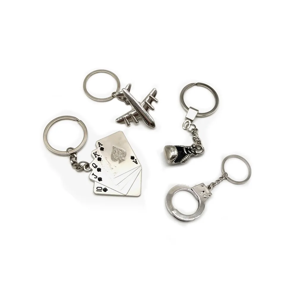 

Fashion Metal Keychain Creative Simulation Handcuffs Plane Model Car Key Chain Playing Card Boxing Gloves Key Ring For Best Gift