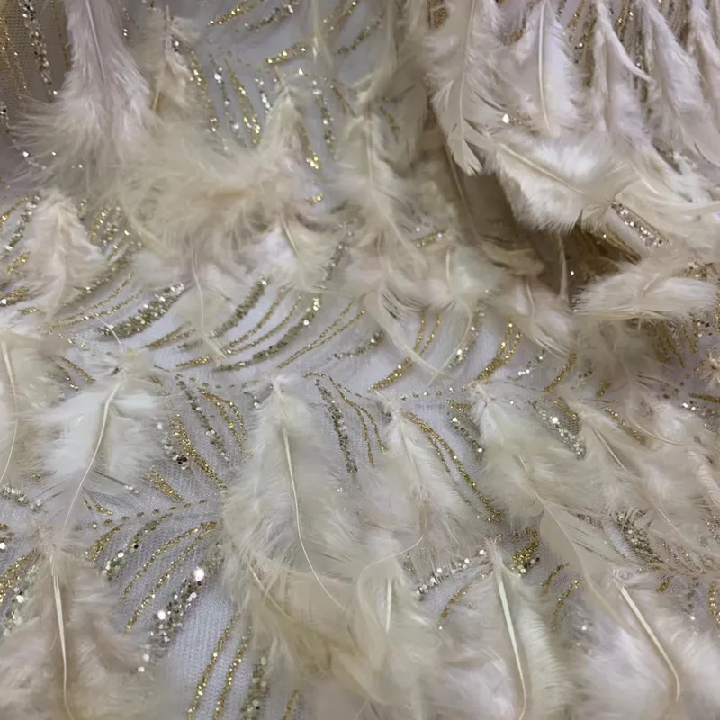 

Top grade feather lace fabric african lace fabric 2019 high quality wedding dress lace evening/show dress lace fabric DG044