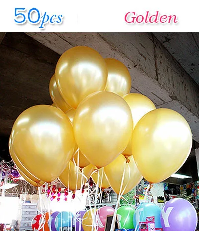 50 шт./лот, шары на день рождения, 10 дюймов, латексные гелиевые шары, уплотненные жемчужные свадебные шары, вечерние шары, детские игрушки, шары - Цвет: gold