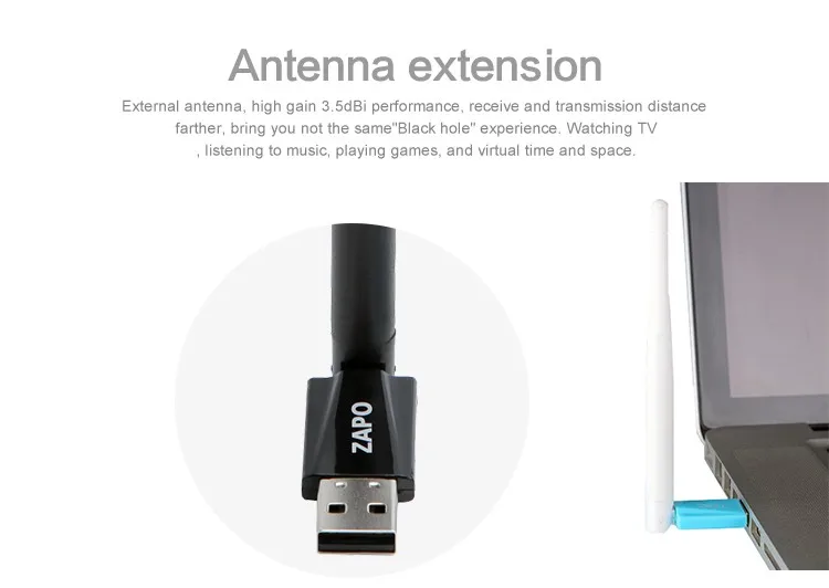 ZAPO 2.4G WIFI USB Colorful 150Mbps2dbi Адаптер антенны Беспроводной приемник 802.11n Сетевая карта для всех систем Windows Linux