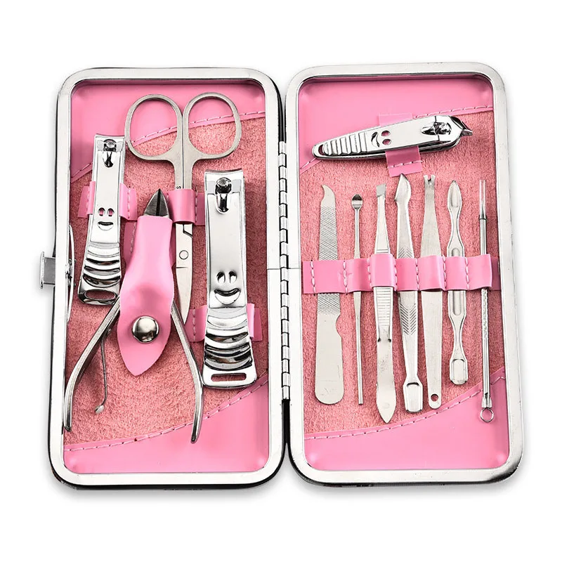 New quality pink camellia nail clipper set beauty manicure tool set 12 sets of smiley nail clippers hand tool set New quality pink camellia nail clipper set beauty manicure tool set 12 sets of smiley nail clippers hand tool set
