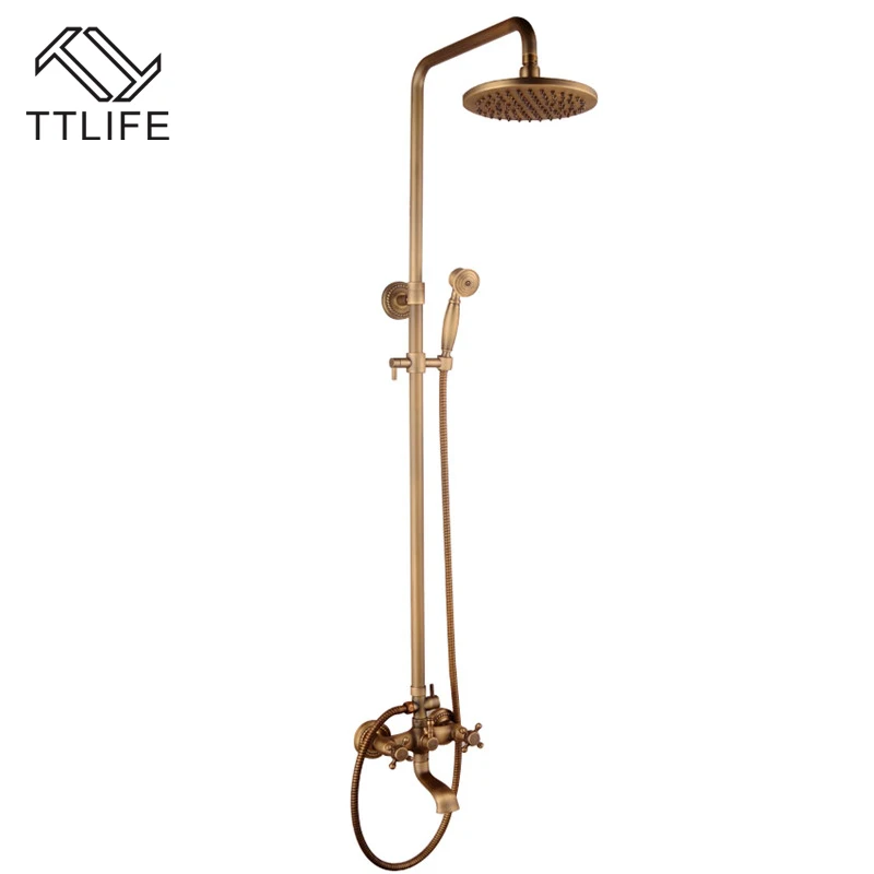 

TTLIFE Retro Style Brushed Bathroom Shower Faucet Mixer Taps Dual Handle with Hand Held Shower DHL