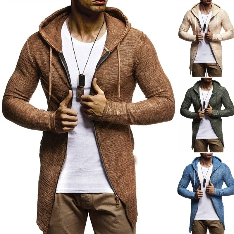 ZOGAA мужской свитер с капюшоном Куртка приталенный жакет с длинным рукавом зимняя трикотажная куртка с капюшоном хип хоп Уличная Мужская