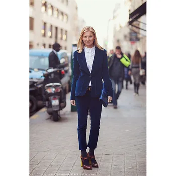 

New Autumn Winter Royal Blue Velevt 2 Piece Designer Pants Suits Office Ladies Business Women Pant Suits Female Trousers Sets