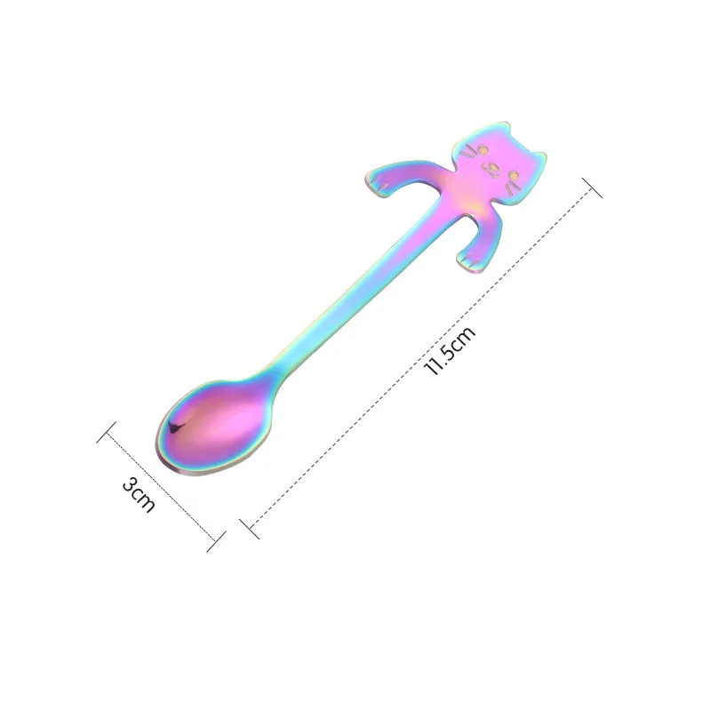 Нержавеющая сталь гитара десертная кофейная ложка кофе совок розовое золото черные столовые приборы чайные ложки, кофейные аксессуары чайная ложка - Цвет: cat rainbow