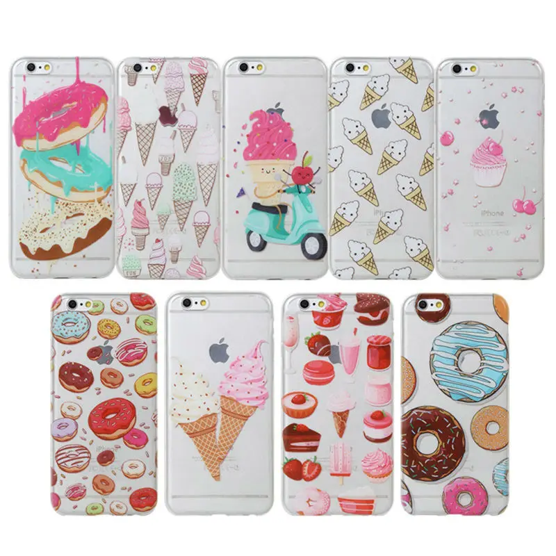 

Soft TPU Ice Cream Phone Case For iphone 6S Case For iphone 6 7 8 8 Plus 5 5s se Back Cover Colorful Donuts Cartoon Cases