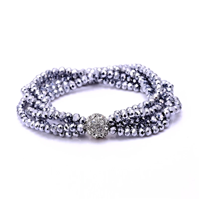 

J store Women's Multilayer Bracelets Bangles Elastic Black Silver Color Ball Charm Bracelet Fashion Jewelry Pulseiras Femininas