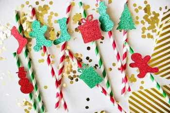 

customize glitter Christmas snowman holidays birthday Stripe Paper Straws baby shower bapstism Christening tea party straw