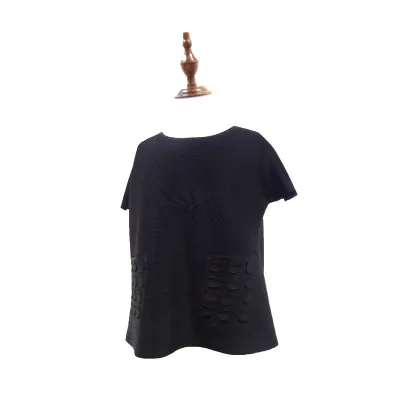 miyake плиссированная одежда свободная модная короткая дизайнерская короткая футболка Топ с коротким рукавом и круглым вырезом - Цвет: Черный