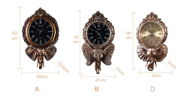 

Decorative Living Room Wall Clock Creative European Retro Mute Clock Home Fashion Elephant Mural Wall Decoration Ornaments