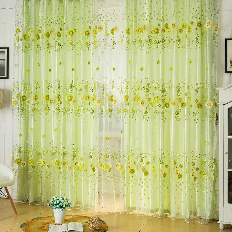 

1pcs Sheer Curtain Panel Door Window Scarf Floral Curtain Drape Panel Voile Valances, voile curtains,Tulle on the window 1m*2m