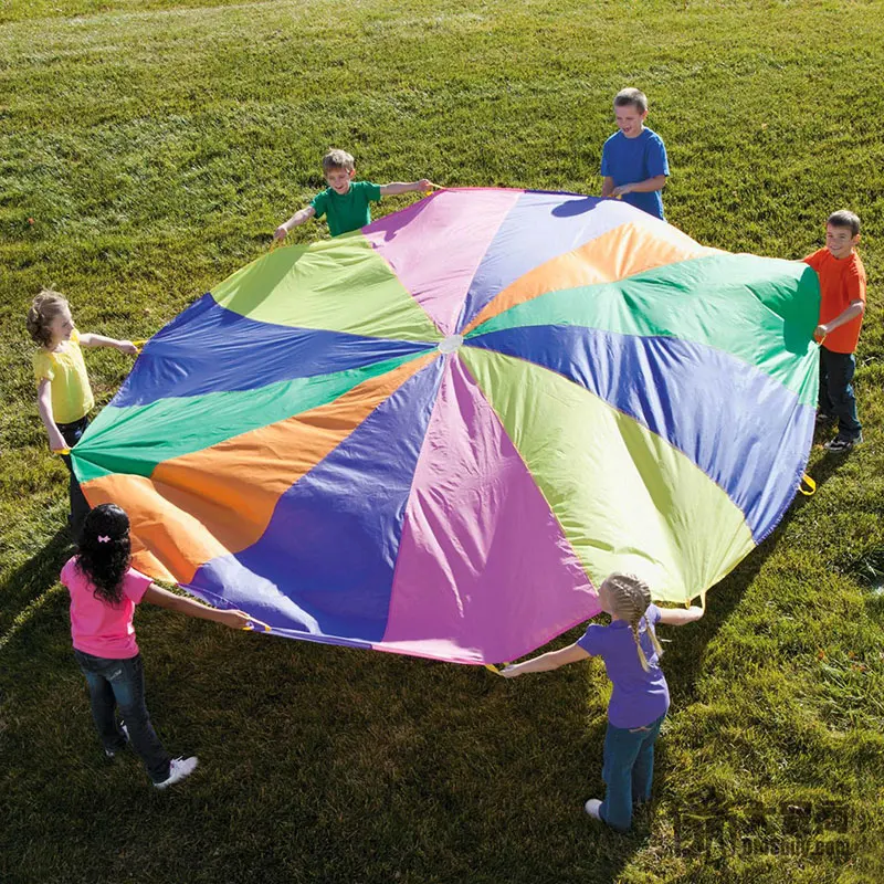 Rainbow Color 6.5 Ft Perfect for Kids Cooperation Group Game Outdoor Team Game Children Parachute 2M Large Play Parachute with 8 Handles