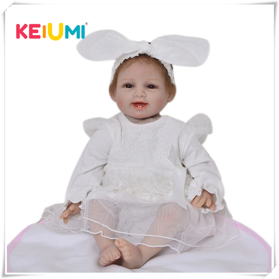 

Cute 22'' Soft Silicone Reborn Babies Doll For Sale 55 cm Lifelike Smile Princess Girl Baby Doll For Child Bedtime Birthday Gift
