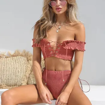 

2019 Lace Up Crop Top Hot Shorts Two Pieces Set Off Shoulder Tank Beach Style Summer Sexy Women Suits Outfits Clothes VKSP1021