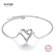 ELESHE Настоящее серебро 925 пробы ленты сердце Шарм Браслеты для женщин модный браслет с фианитами Свадебные украшения подарок