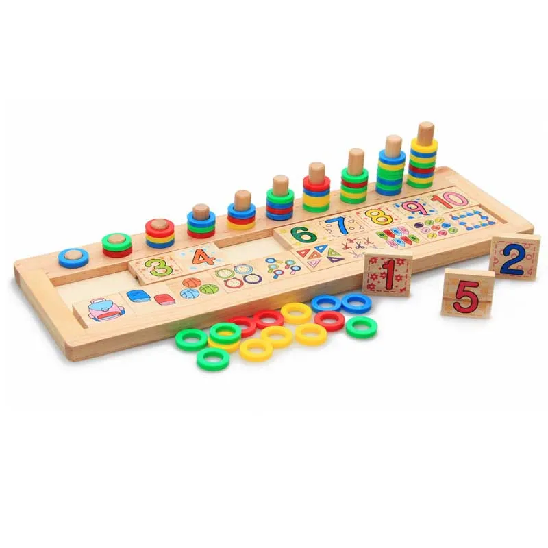 Rainbow Roll Counting Number Wooden Toys Geometric Shape Matching