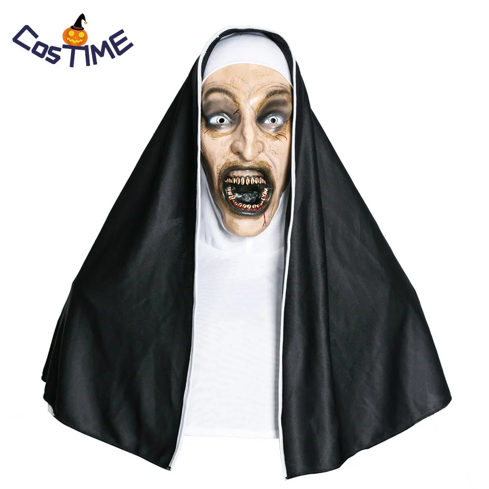

The Nun Horror Mask 2018 New Movie Cosplay The Conjuring Valak Scary Nun Mask With Headscarf Halloween Costumes Accessories