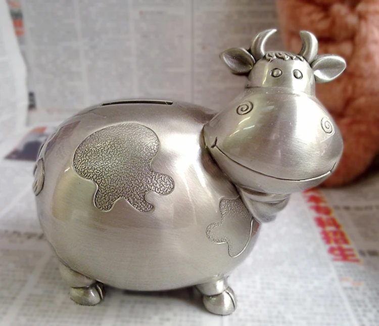 

Metal storage tank tin cow coin box animal money box small / large children's birthday gift