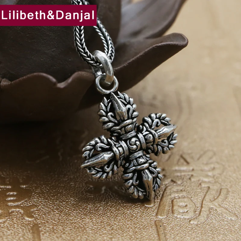 

Vintage Cross Pendant 100% Real 925 Sterling Silver fine Jewelry For Men Women Vajra Implement Necklace Pendant 2018 Arrival P53