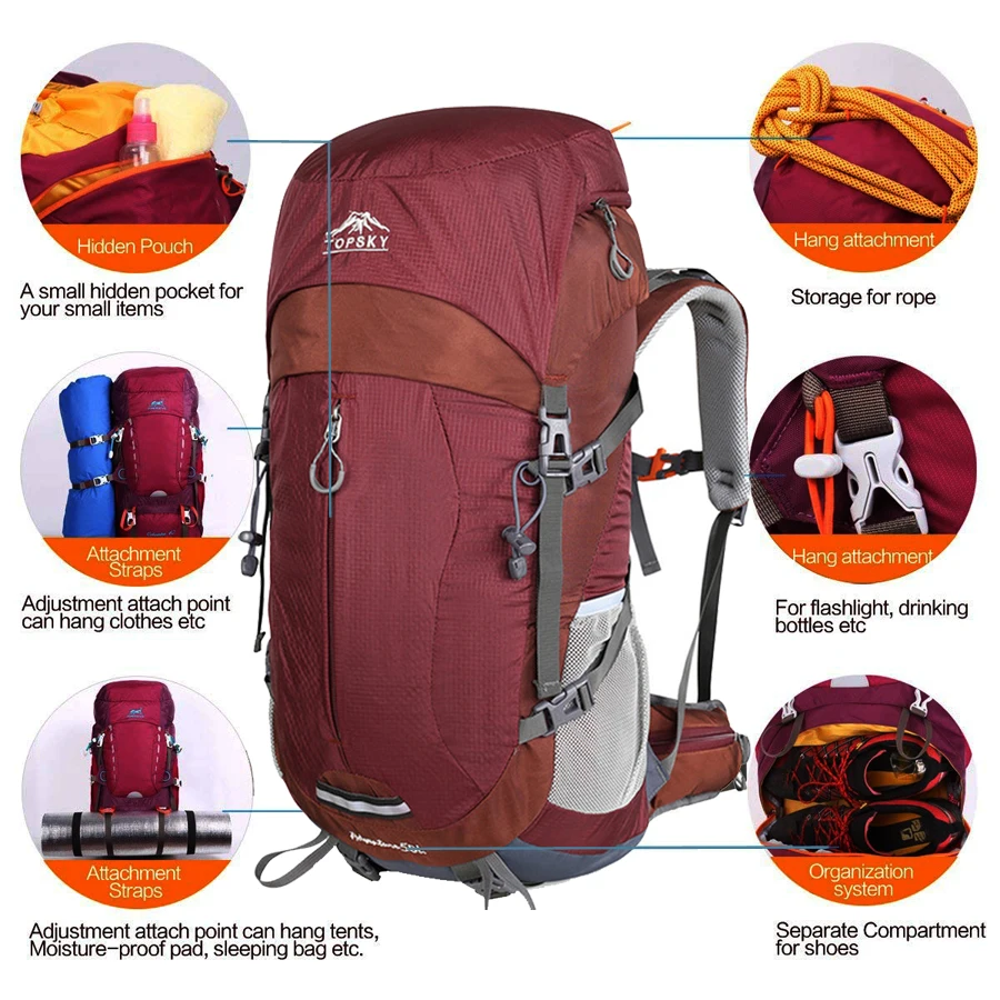 Mochila 40L 50L marco interno ultraligero impermeable al aire libre montañismo senderismo viajando escalada de Camping con cubierta de la lluvia - 2