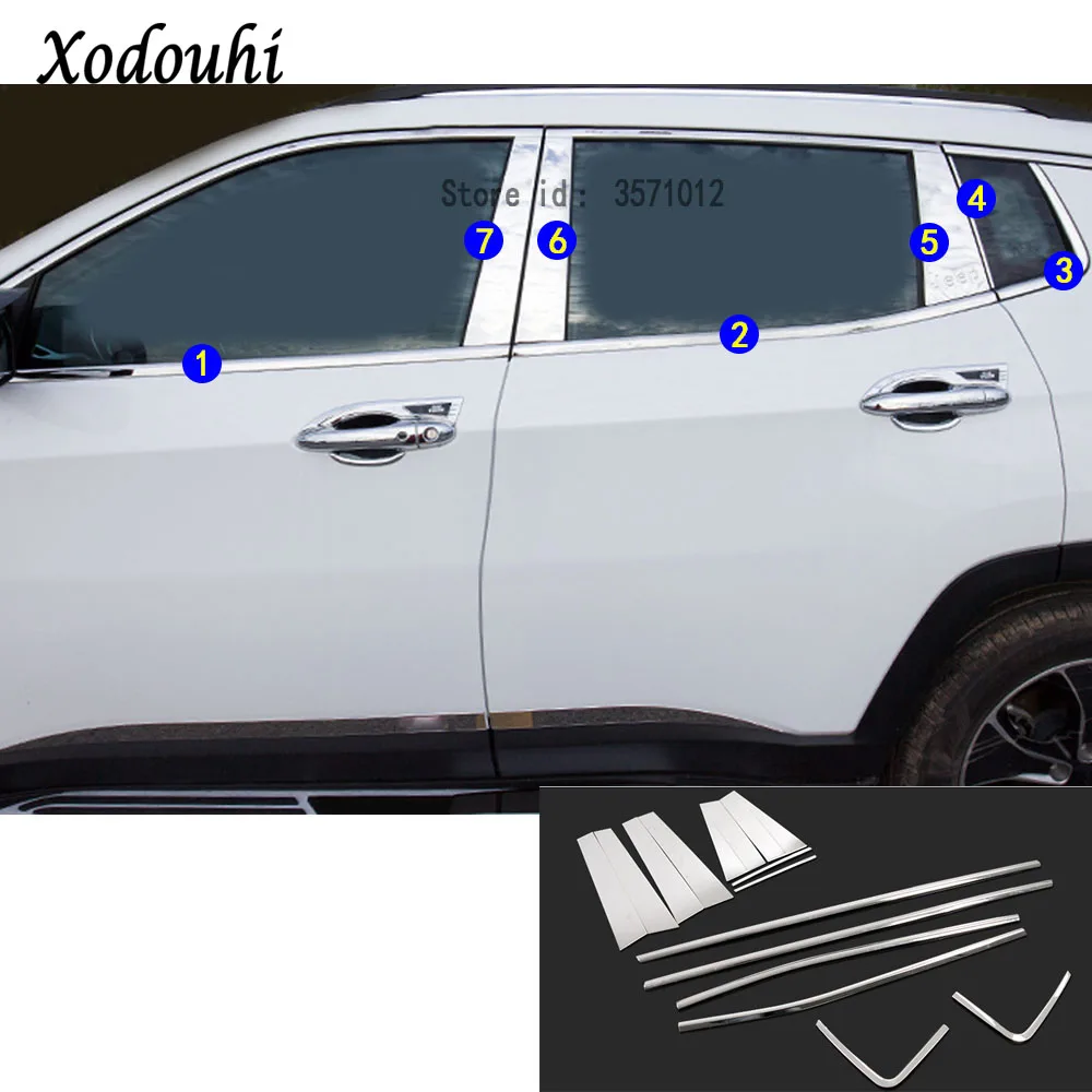 

For Jeep Compass 2017 2018 2019 Car styling stick stainless steel glass window garnish pillar middle column trim hood Sequin