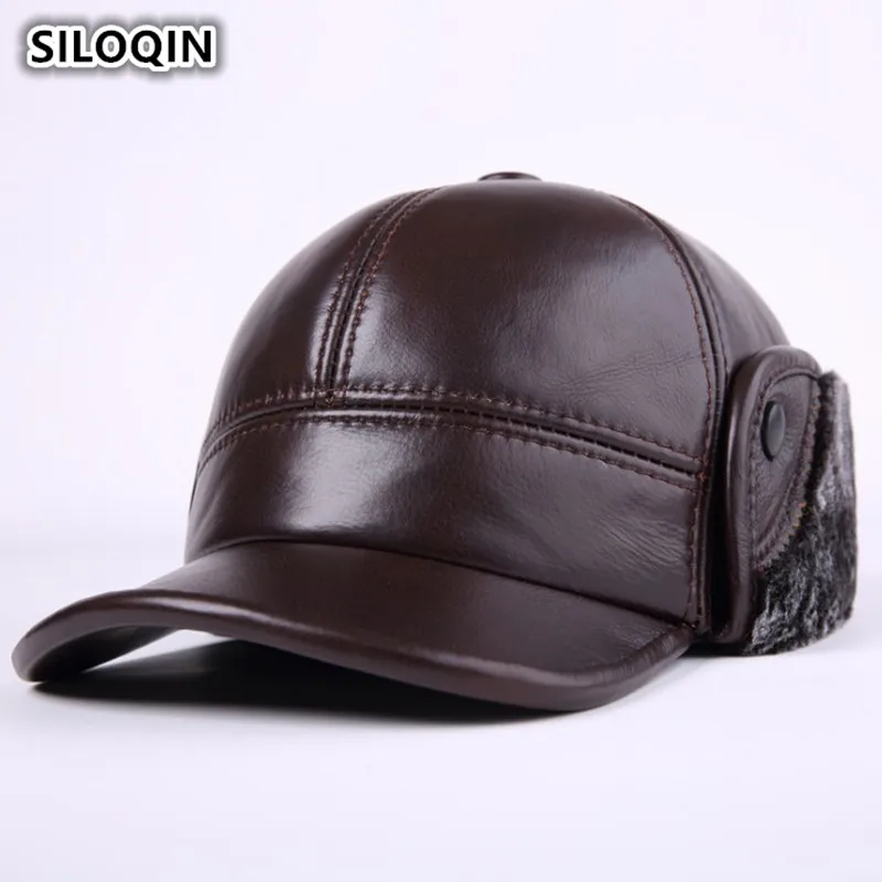 SILOQIN зимние мужские плотные бархатные теплые бейсболки из натуральной кожи с