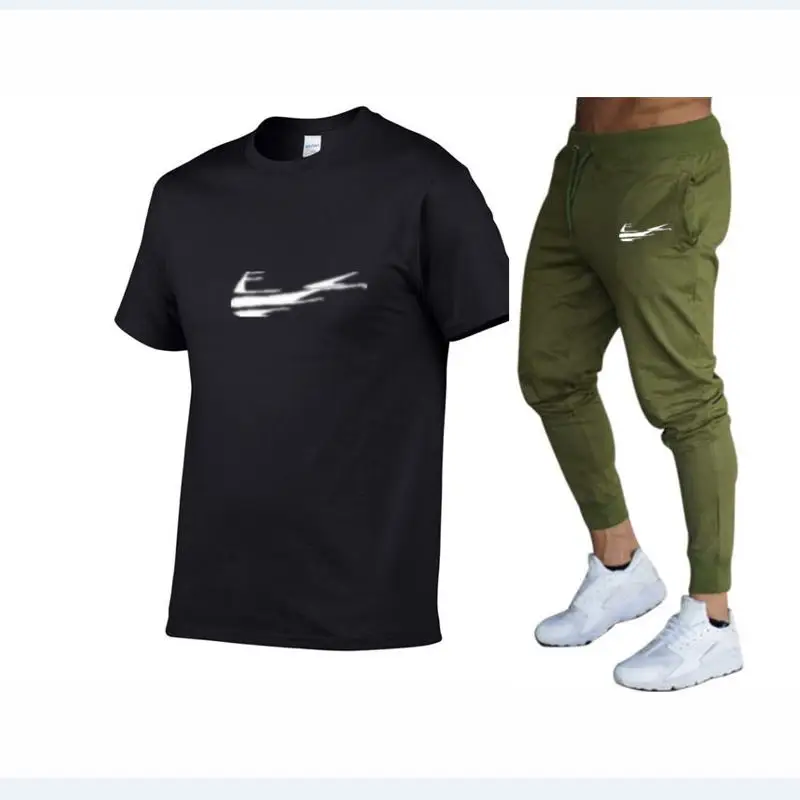

Hot 2019 New Casual T-Shirts Sportswear Men Clothing The Printing Top+Motion Pants Casual Running Sportswear Asian size M-2XL