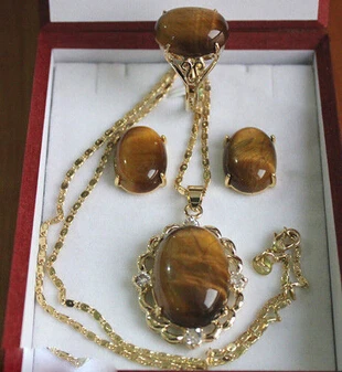 

ddh001230 Jewelry Tiger Eye Stone Ring Earrings Pendant Set