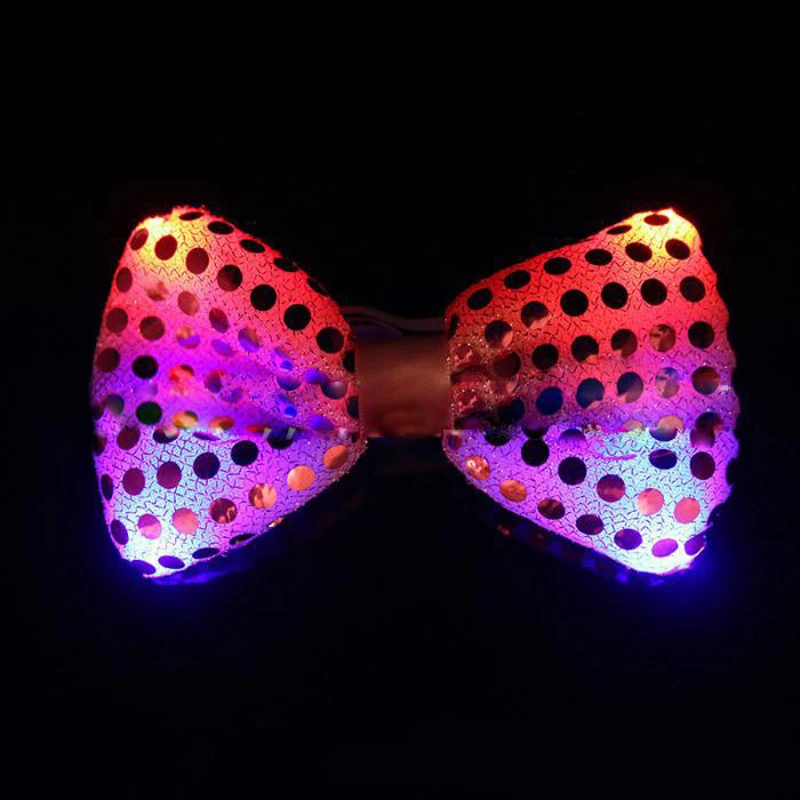 12Pcs Fashion Design Man Woman Flashing Light Up Bow Tie Necktie LED Party Lights Sequins Bow tie Glow Props Wedding Decoration2