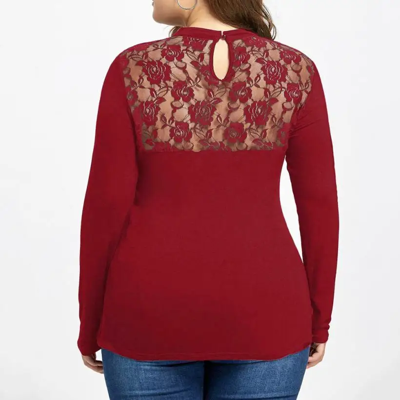  KANCOOLD T-Shirt new high quality fashion Long Sleeve Solid Plus Size T-Shirt Lace Casual Loose Top