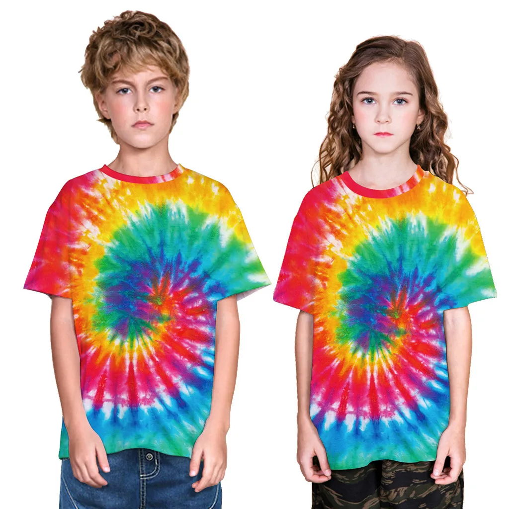 

ARLONEET Family Matching Tie-dyed 3d digital printing summer t-shirt Tie Dye Multi Color T-Shirt Tops Tee Clothes W0530