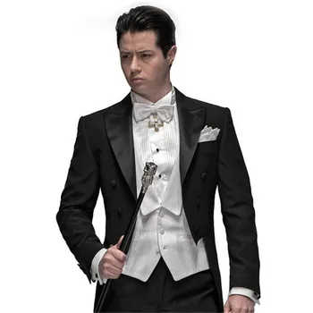 

New New Smoking Fashion Men's Tailcoat Dress Process For Peaked Collar Suits Men Wedding Suit ( Jacket+pants+vest+bow Ties)