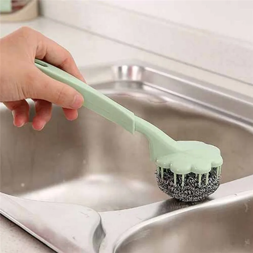 high quality Cleaning Brushes Stainless Steel Wire Ball Washing Pot Brush With Handle Cleaning Ball Brush  #3F14 (18)