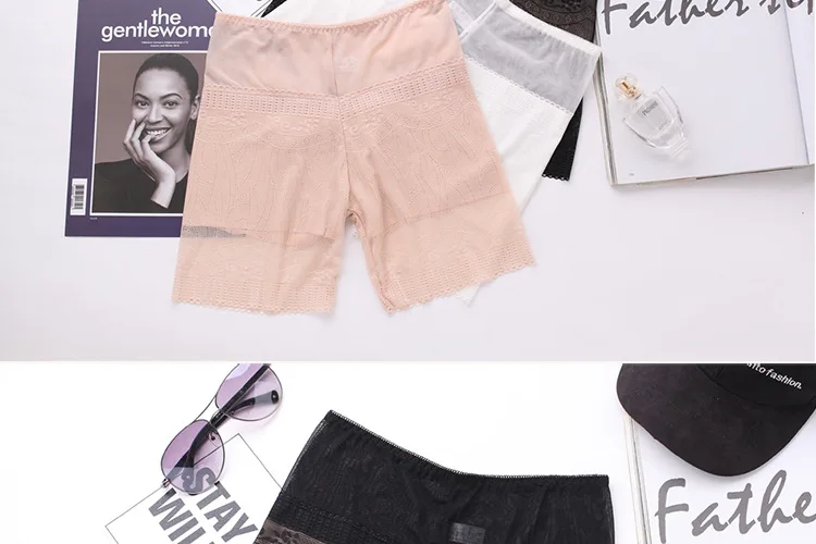 Lace Safety Short Pants Summer Ice Silk Female Boyshorts Underwear Middle Waist Seamless Shorts Pants for Women (21)