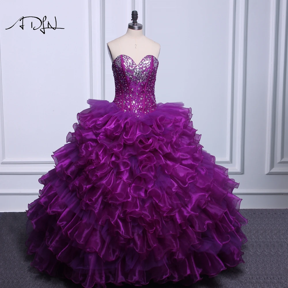 ADLN Sweetheart Corset Purple Quinceanera Dresses Ball Gown Organza